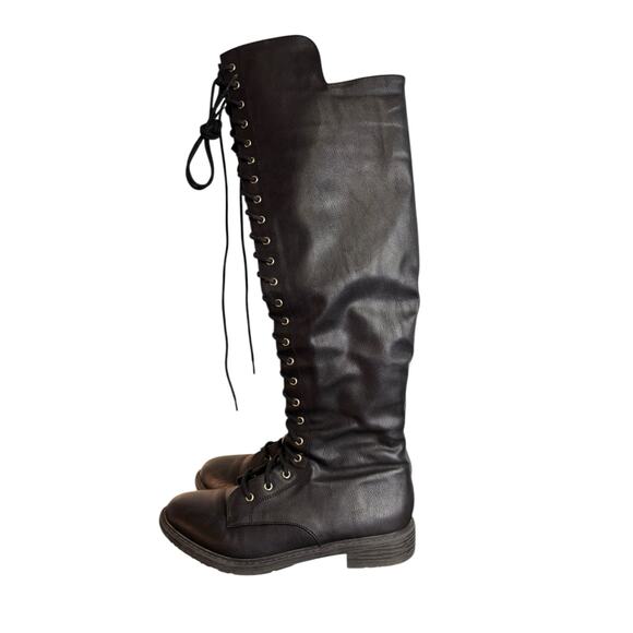 Charlotte Russe Black Faux Leather Over the Knee Lace Up Combat Boots size 6 - Picture 1 of 7